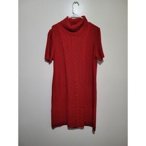 Cato Sweater Dress Women 14/16W Red Cable Knit Turtleneck Short Sleeve